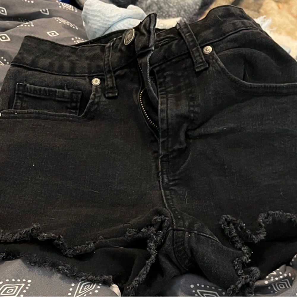 Rewash Black Jean Shorts with Frayed Hem